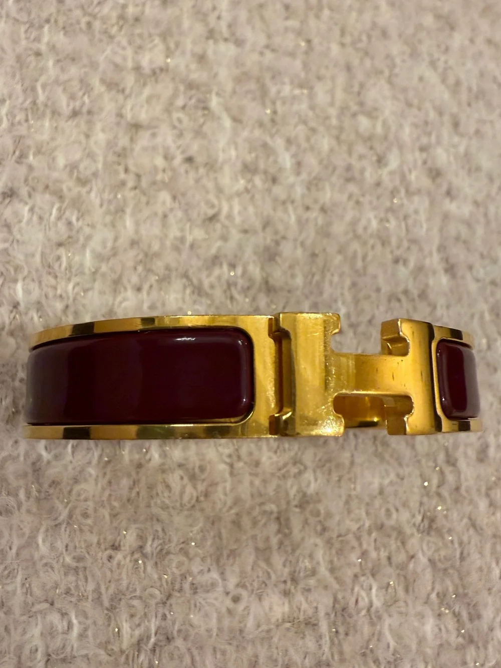 Hermes Gold and Burgundy Hinged Bangle Bracelet  authentic guaranteed PM